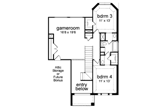 Floor Plan - Upper Floor for European House Plan #84-260 - 4 bed, 3 bath