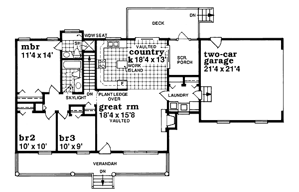 Floor Plan - Main Floor for Ranch House Plan #47-328 - 3 bed, 2 bath