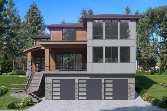 Exterior - Front Elevation for Contemporary House Plan #1066-62 - 4 bed, 3.5 bath