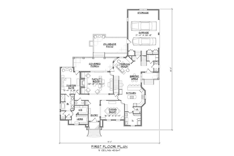 House Blueprint - Floor Plan - Main Floor for European House Plan #1054-44 - 4 bed, 3.5 bath
