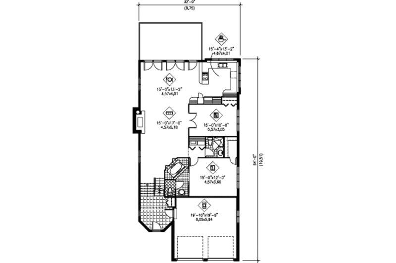 Architectural House Design - Floor Plan - Main Floor for Tudor House Plan #25-4183 - 2 bed, 2 bath