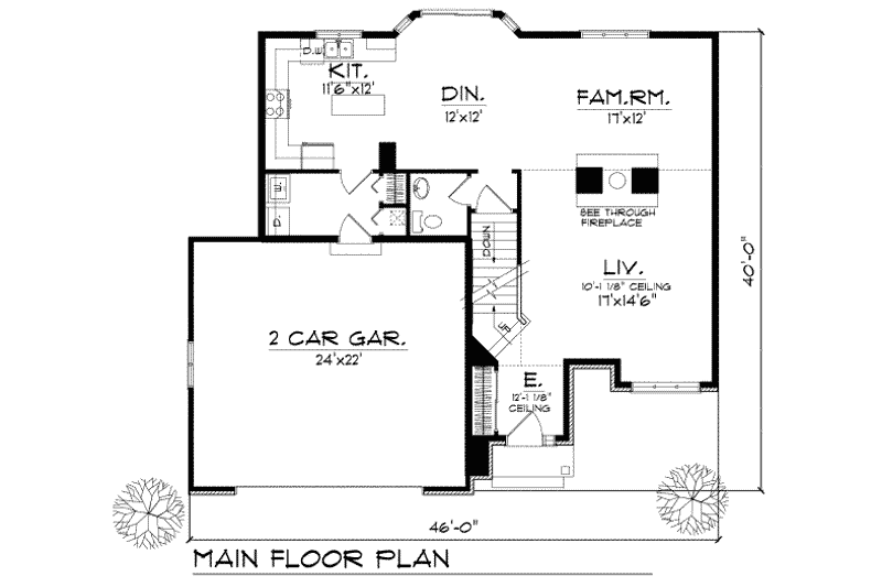 House Blueprint - Floor Plan - Main Floor for Traditional House Plan #70-225 - 3 bed, 2.5 bath