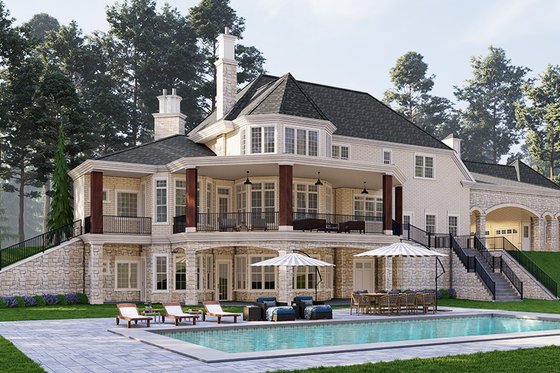 Exterior - Rear Elevation for European House Plan #119-442 - 4 bed, 4 bath