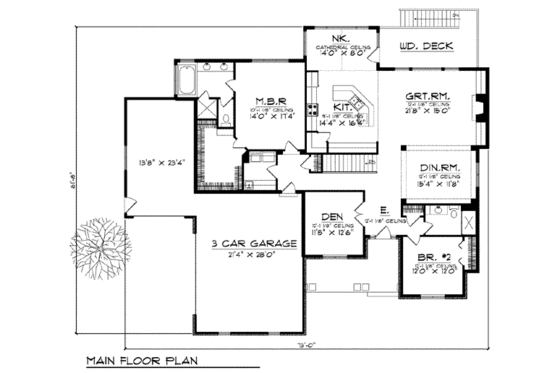 Floor Plan - Main Floor for Southern House Plan #70-807 - 4 bed, 3 bath
