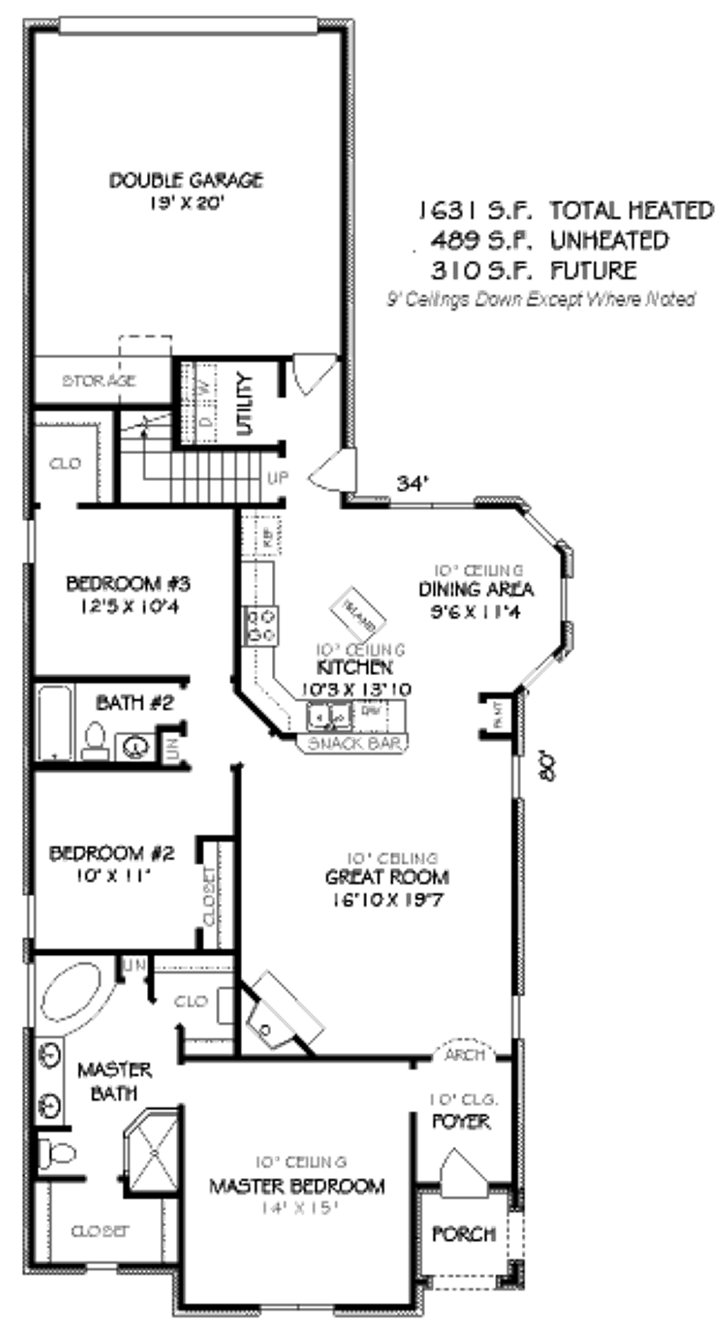 Floor Plan - Main Floor for European House Plan #424-59 - 3 bed, 2 bath