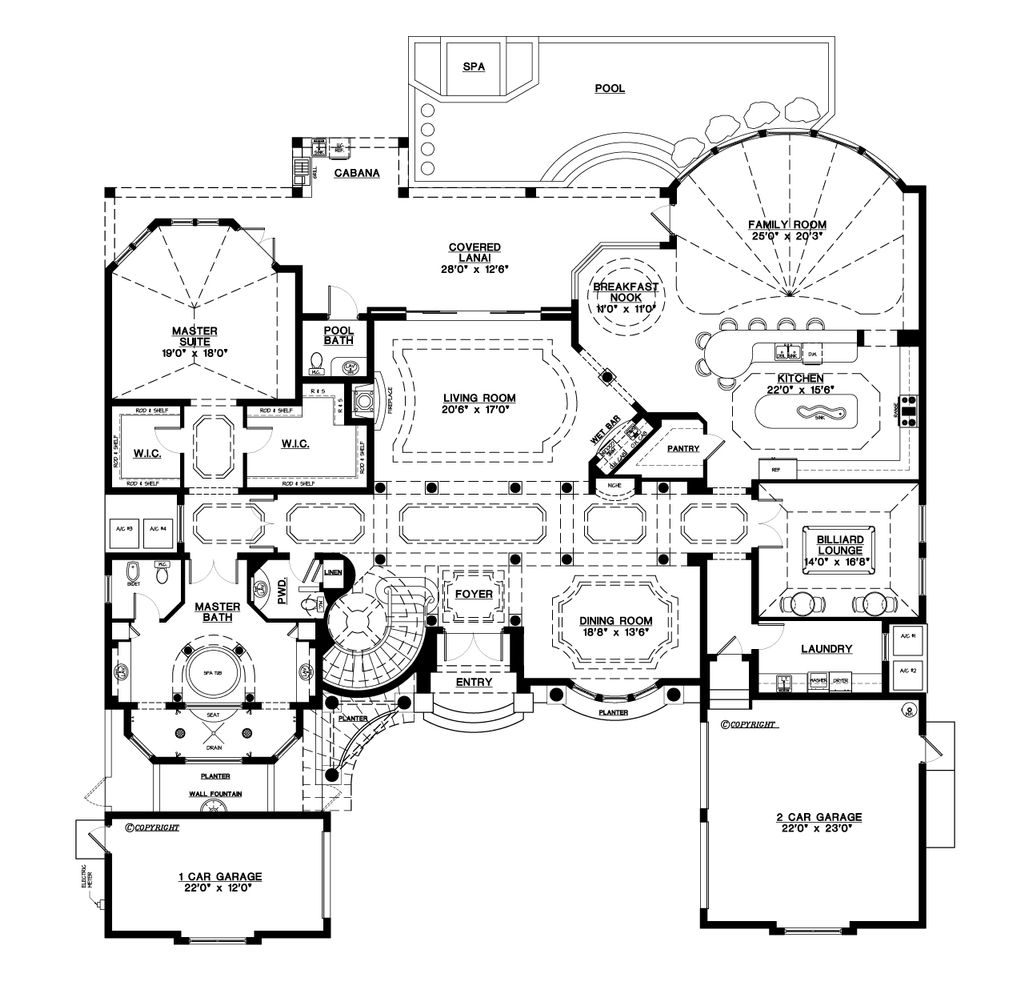 Mediterranean Style House Plan - 5 Beds 5.5 Baths 6045 Sq ...