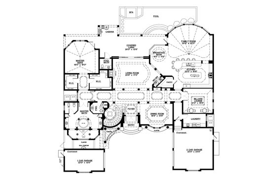 Floor Plan - Main Floor for Mediterranean House Plan #548-3 - 5 bed, 5.5 bath