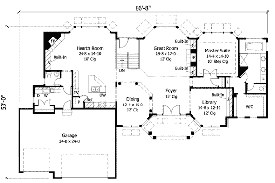 Floor Plan - Main Floor for European House Plan #51-216 - 3 bed, 3.5 bath