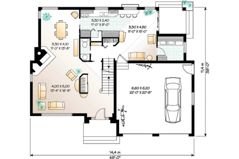 Architectural House Design - Floor Plan - Main Floor for Traditional House Plan #23-243 - 4 bed, 2.5 bath