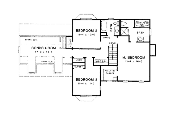 Floor Plan - Upper Floor for Traditional House Plan #10-215 - 3 bed, 2.5 bath