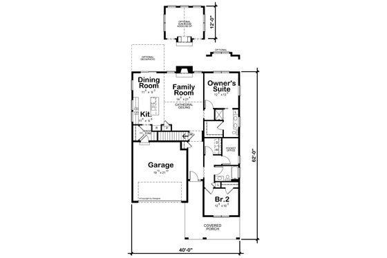 Floor Plan - Main Floor for Traditional House Plan #20-2602 - 2 bed, 2 bath