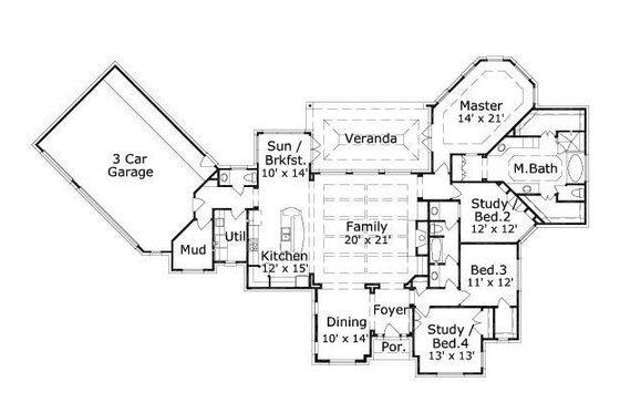 Floor Plan - Main Floor for European House Plan #411-595 - 4 bed, 2.5 bath
