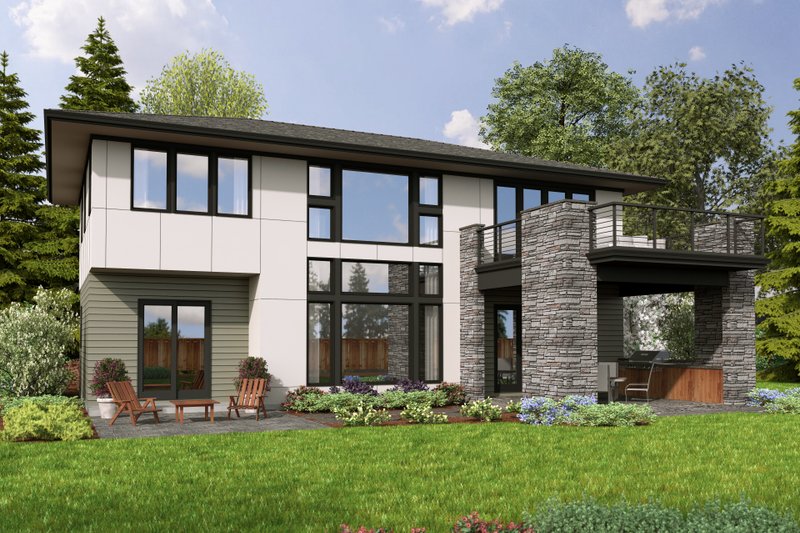 House Plan Design - Exterior - Rear Elevation for Prairie House Plan #48-1071 - 4 bed, 3.5 bath