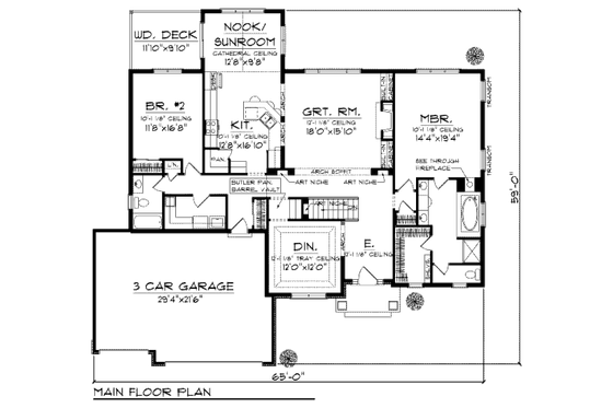 Floor Plan - Main Floor for Bungalow House Plan #70-948 - 2 bed, 2 bath