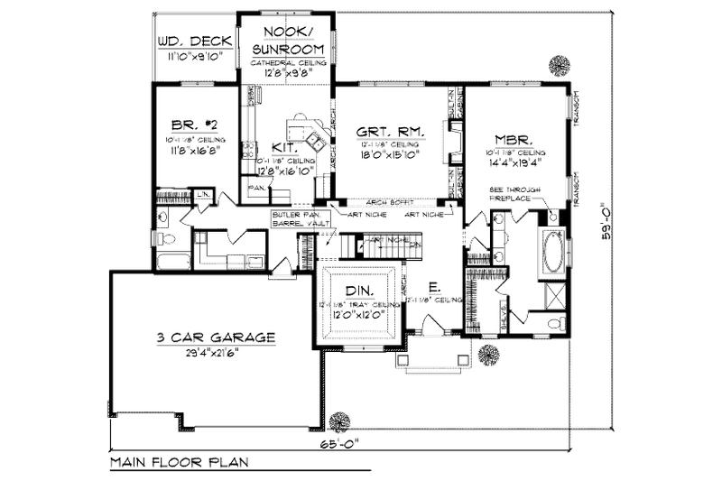 Home Plan - Floor Plan - Main Floor for Bungalow House Plan #70-948 - 2 bed, 2 bath