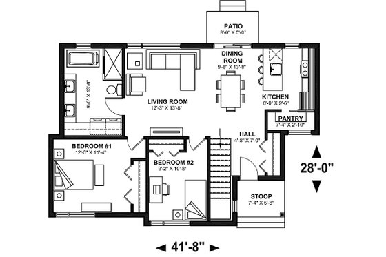 Floor Plan - Main Floor for Bungalow House Plan #23-2787 - 2 bed, 1 bath