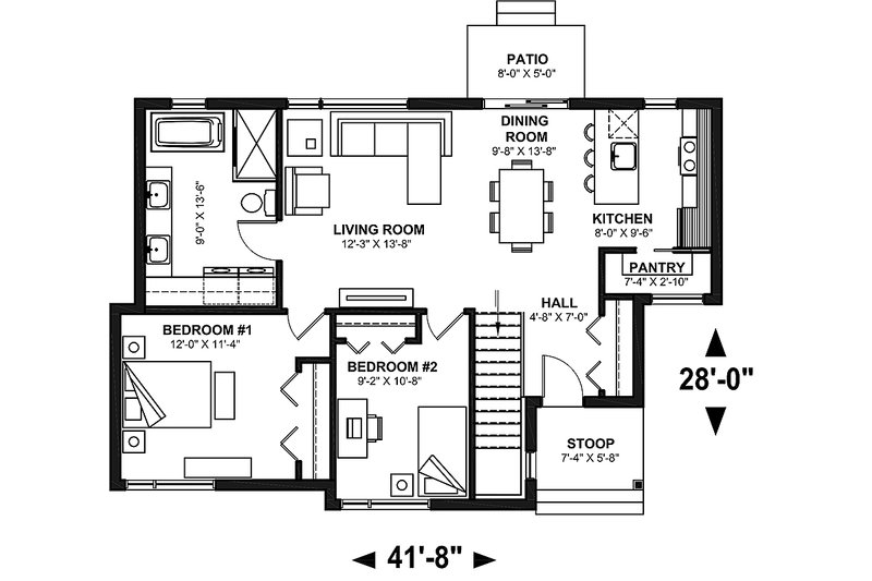 Architectural House Design - Floor Plan - Main Floor for Bungalow House Plan #23-2787 - 2 bed, 1 bath