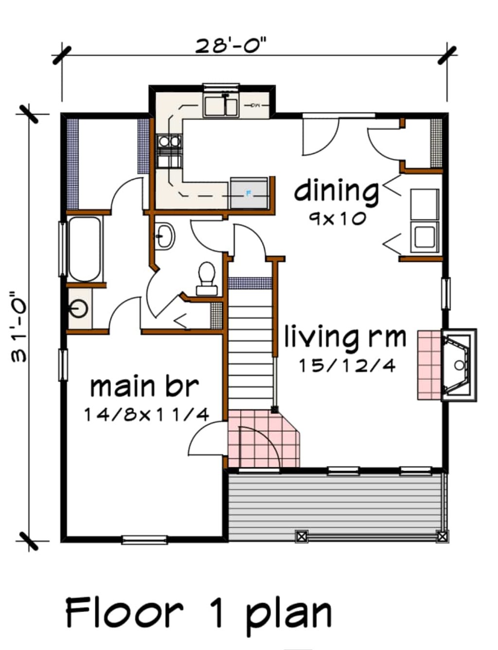Floor Plan - Main Floor for Cottage House Plan #79-155 - 3 bed, 2.5 bath