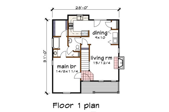 Floor Plan - Main Floor for Cottage House Plan #79-155 - 3 bed, 2.5 bath