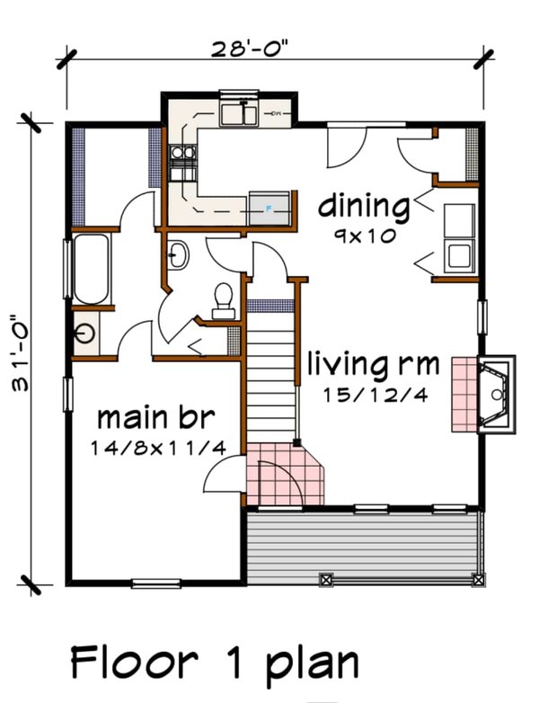 Home Plan - Floor Plan - Main Floor for Cottage House Plan #79-155 - 3 bed, 2.5 bath