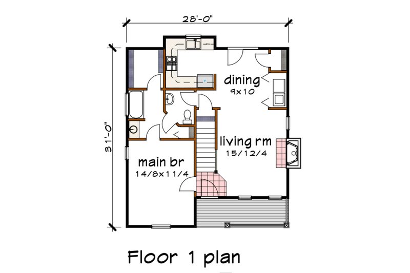 Home Plan - Floor Plan - Main Floor for Cottage House Plan #79-155 - 3 bed, 2.5 bath