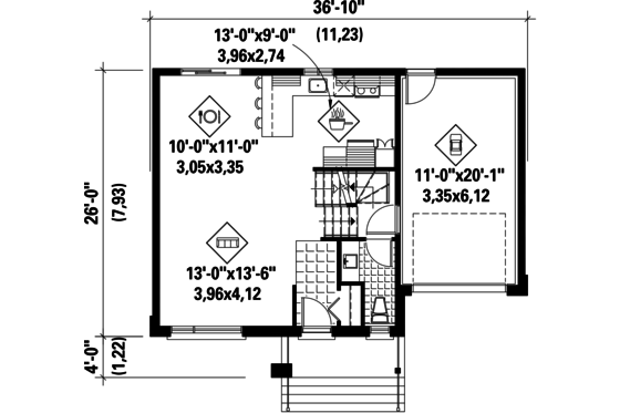 Floor Plan - Main Floor for Contemporary House Plan #25-4730 - 2 bed, 1 bath