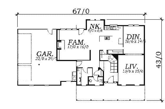 Floor Plan - Main Floor for Colonial House Plan #130-129 - 3 bed, 2.5 bath