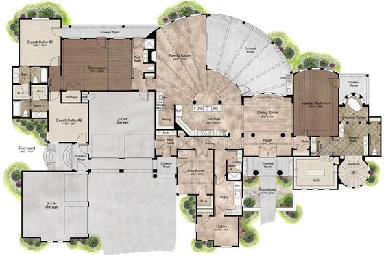 Floor Plan - Main Floor for Mediterranean House Plan #80-199 - 4 bed, 5 bath