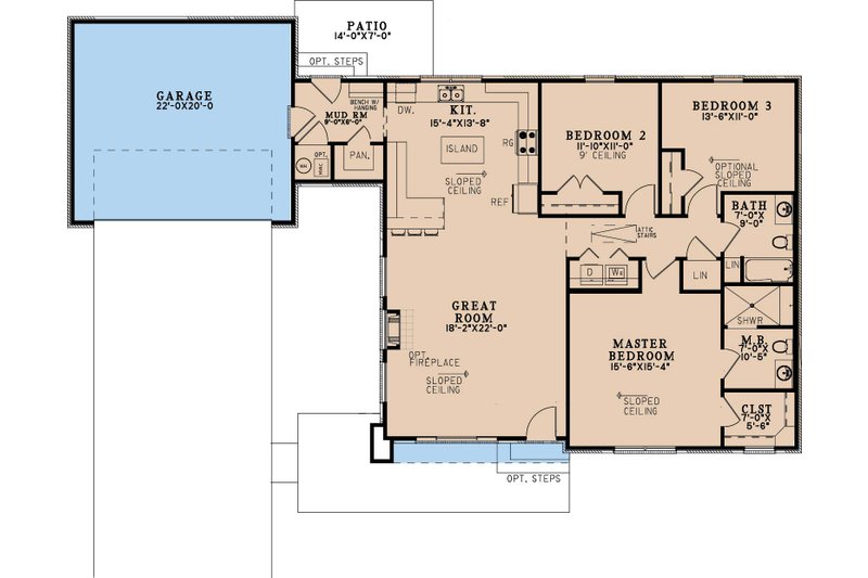House Plan Design - Floor Plan - Main Floor for Modern House Plan #923-376 - 3 bed, 2 bath