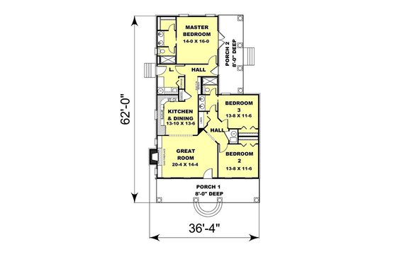 Floor Plan - Main Floor for Traditional House Plan #44-185 - 3 bed, 2 bath