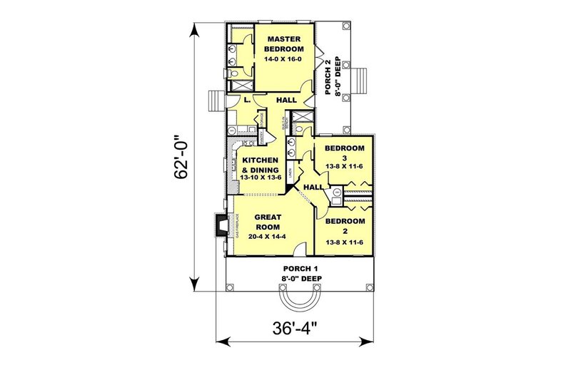 House Plan Design - Floor Plan - Main Floor for Traditional House Plan #44-185 - 3 bed, 2 bath