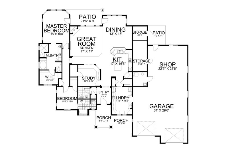 House Plan Design - Floor Plan - Main Floor for Craftsman House Plan #112-226 - 2 bed, 2.5 bath