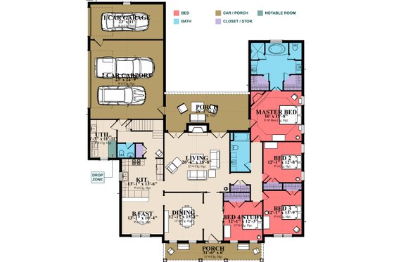 Floor Plan - Main Floor for Traditional House Plan #63-345 - 4 bed, 2.5 bath