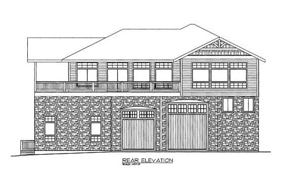 Exterior - Rear Elevation for Bungalow House Plan #117-671 - 1 bed, 2.5 bath