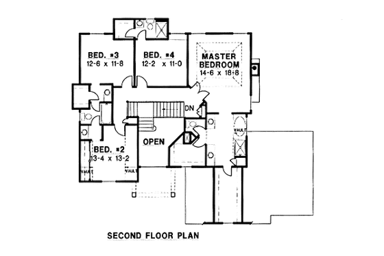 Floor Plan - Upper Floor for European House Plan #67-111 - 4 bed, 3.5 bath