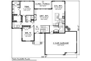 Floor Plan - Main Floor for Ranch House Plan #70-1208 - 2 bed, 2 bath