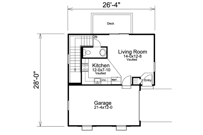 Architectural House Design - Floor Plan - Main Floor for Cottage House Plan #57-394 - 1 bed, 1.5 bath