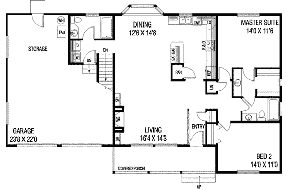Floor Plan - Main Floor for Traditional House Plan #60-337 - 3 bed, 2 bath