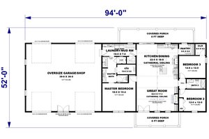 Floor Plan - Main Floor for Barndominium House Plan #44-296 - 3 bed, 2 bath