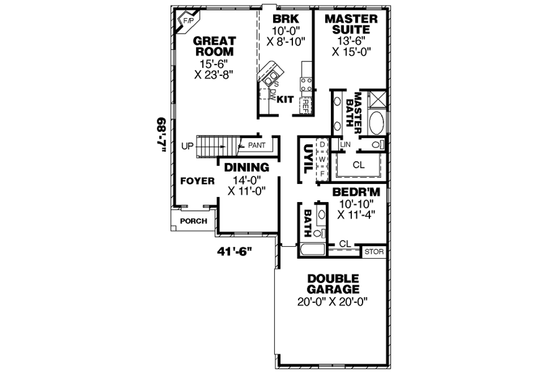 Floor Plan - Main Floor for European House Plan #34-196 - 4 bed, 3 bath