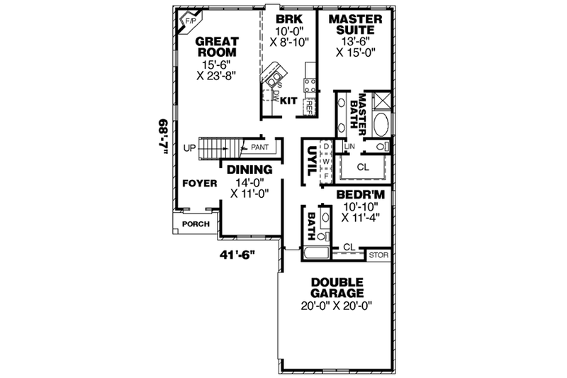 Home Plan - Floor Plan - Main Floor for European House Plan #34-196 - 4 bed, 3 bath