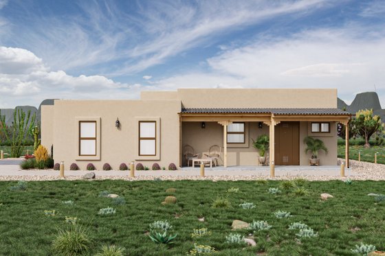 Exterior - Front Elevation 3 for Adobe / Southwestern House Plan #1106-16 - 3 bed, 2 bath