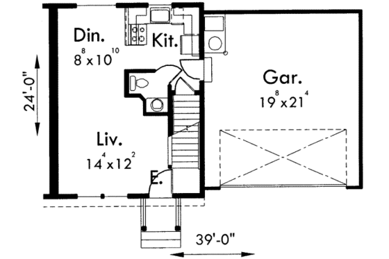 Floor Plan - Main Floor for Traditional House Plan #303-385 - 2 bed, 2.5 bath
