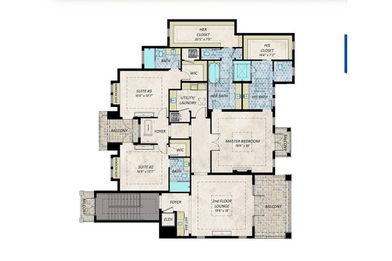 Floor Plan - Upper Floor for Contemporary House Plan #548-61 - 5 bed, 6.5 bath