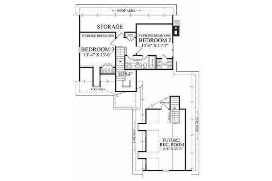 Floor Plan - Upper Floor for Southern House Plan #137-121 - 3 bed, 2 bath