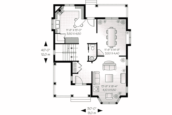 Floor Plan - Main Floor for Country House Plan #23-551 - 3 bed, 1.5 bath