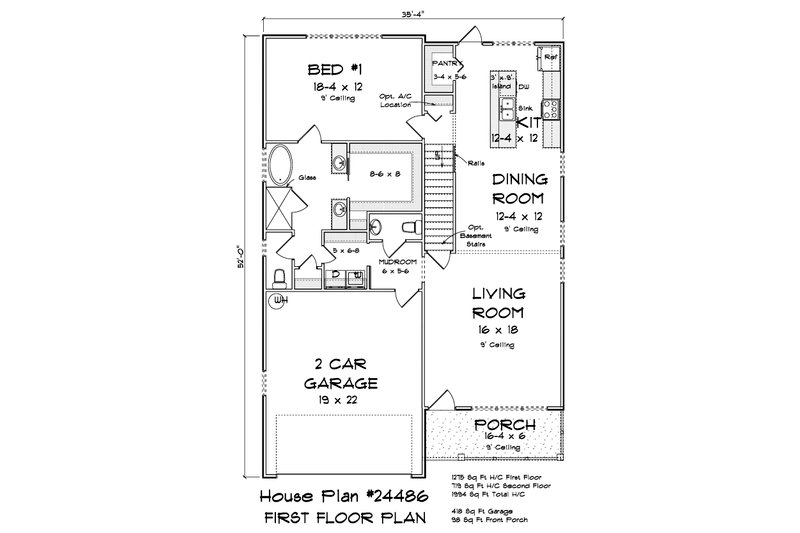 Home Plan - Floor Plan - Main Floor for Cottage House Plan #513-2279 - 3 bed, 2.5 bath