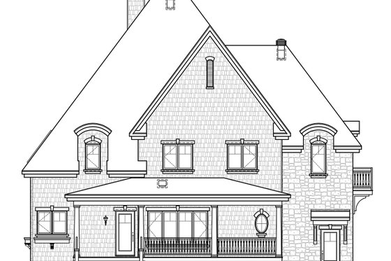 Exterior - Rear Elevation for European House Plan #23-583 - 4 bed, 2.5 bath