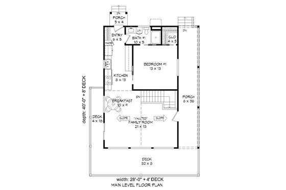 Floor Plan - Main Floor for Cabin House Plan #932-107 - 2 bed, 2 bath