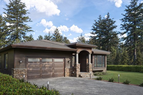 Exterior - Front Elevation 3 for Prairie House Plan #1066-300 - 1 bed, 2 bath